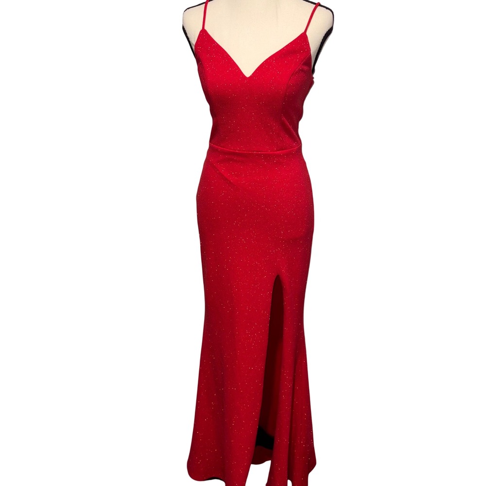 Sexy Glitter Slit V-Neck Formal Dress Womens Size 3 Red City Triangles